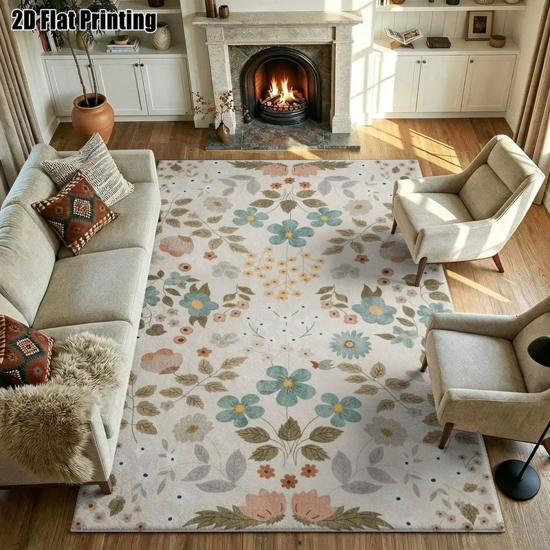 1Pc Morandi Retro Floral Rug, Bohemian Style Decorative Rug for Living Room, Bedroom, Dining Room, Bedside, Indoor and Outdoor Patio, Home Decor Accessory