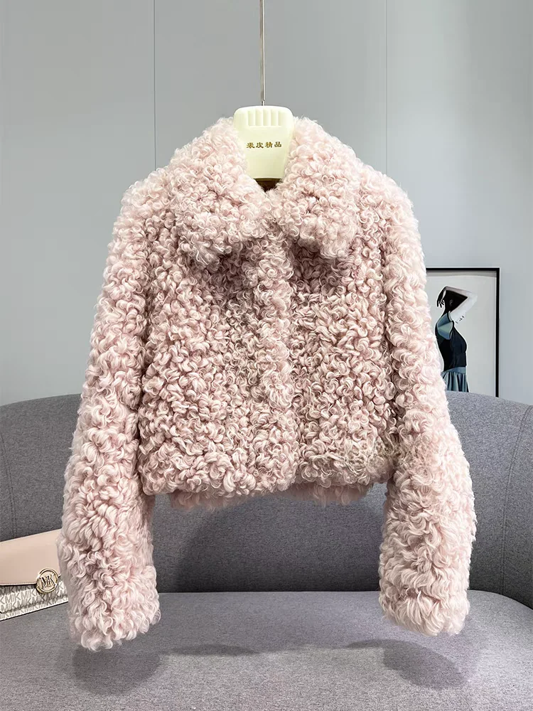 양털 자켓 여성용 가을 겨울 신상 슬림핏 칼라 플립 칼라 면옷 소형 사이즈 푹신한 퍼 가죽