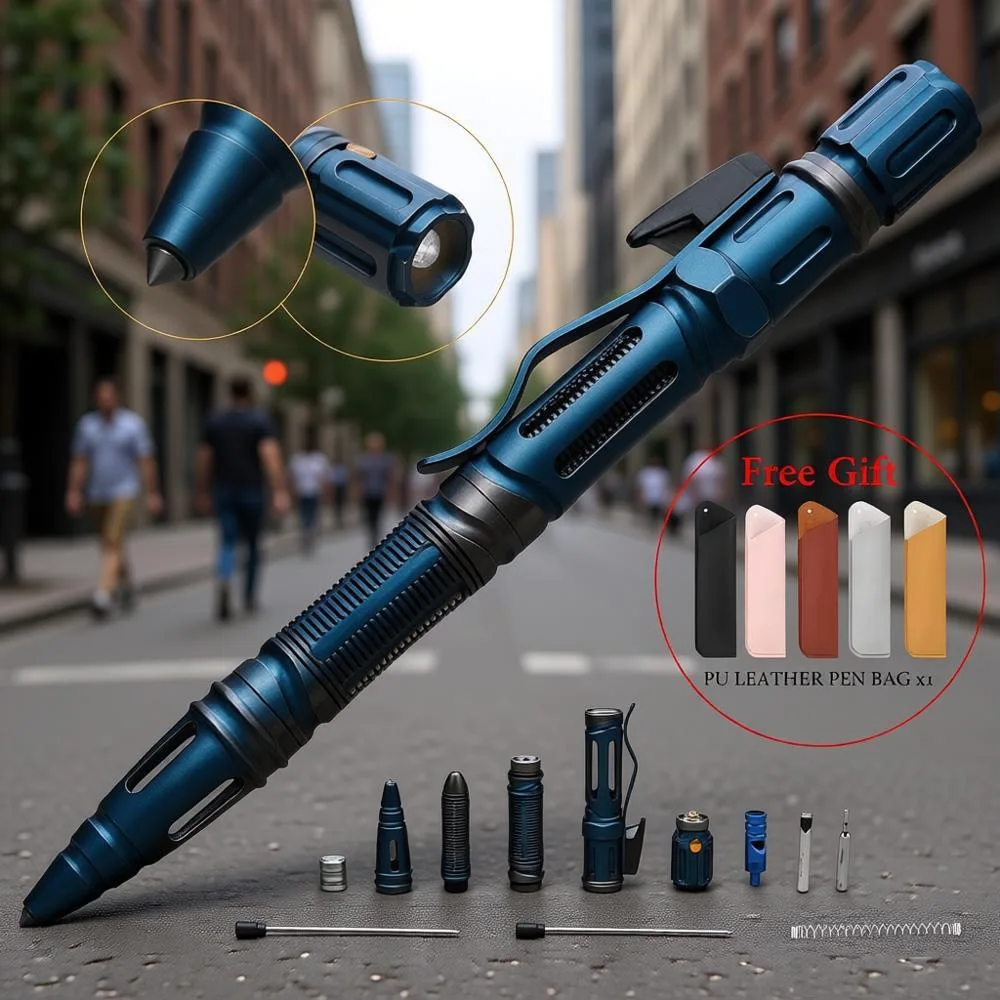 Multi-Function 7-In-1 Self Defense Tactical Pen Emergency Led Light Whistle Glass Breaker Screwdriver EDC Tool Outdoor Survival