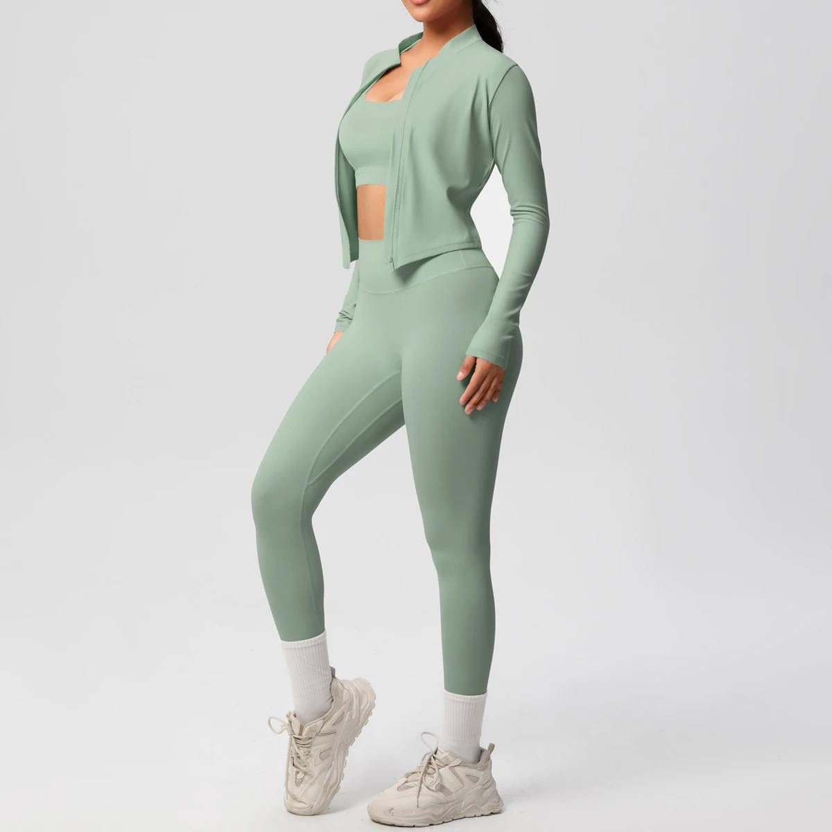 3 stücke Sportswear Yoga Set Gym Sport Bh Zipper Jacke Leggings Kleidung Sportswear Yoga Anzüge Für Frauen Fitness Set Trainingsanzug – Detail 17