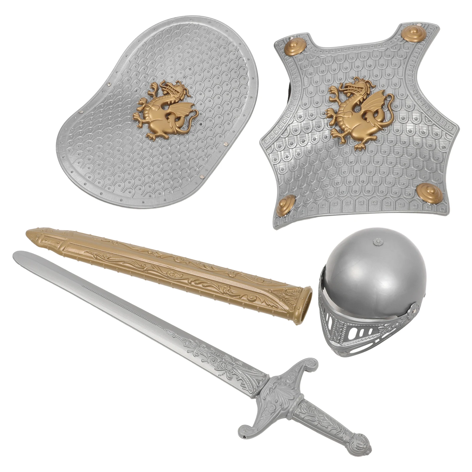 

Set Boys Kids Costume Toy Sword Breastplate Shield Soft Durable Plastic Safe Halloween Accessory