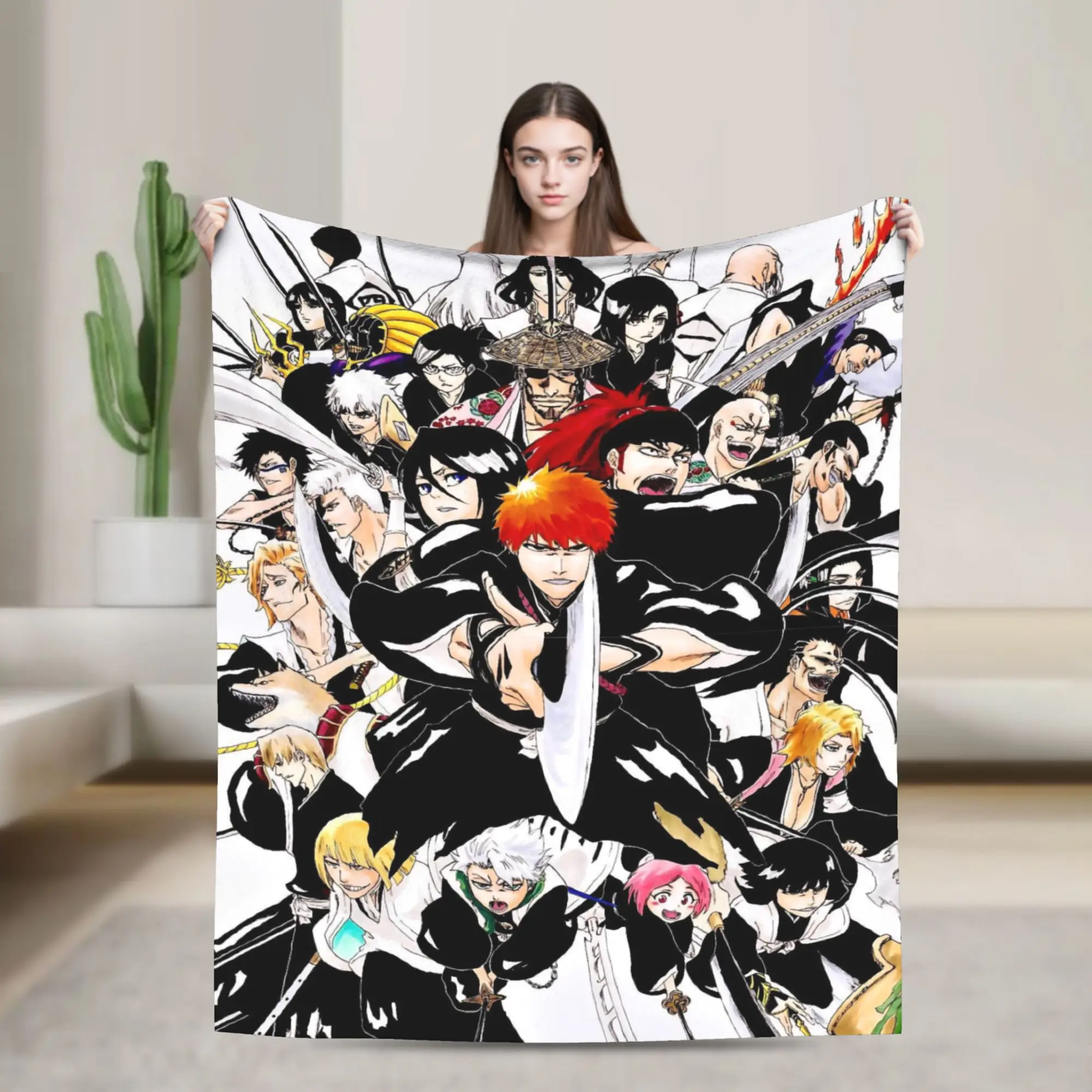 Kurosaki Ichigo Renji Rukia Flannel Blanket Bleaches Anime Customized Throw Blankets for Home 150*125cm Bedspread