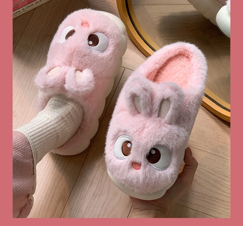 White Bunny Hausschuhe für Zuhause Kawaii Schuhe Frauen Kaninchen flauschige Hausschuhe Winter Indoor Sandalen Frau Plattform Bootie Slipper Neu – Detail 10