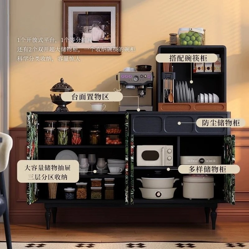 Painted dining side cabinet, French retro bedroom Internet celebrity kitchen storage locker, ash wood solid wood tea cabinet