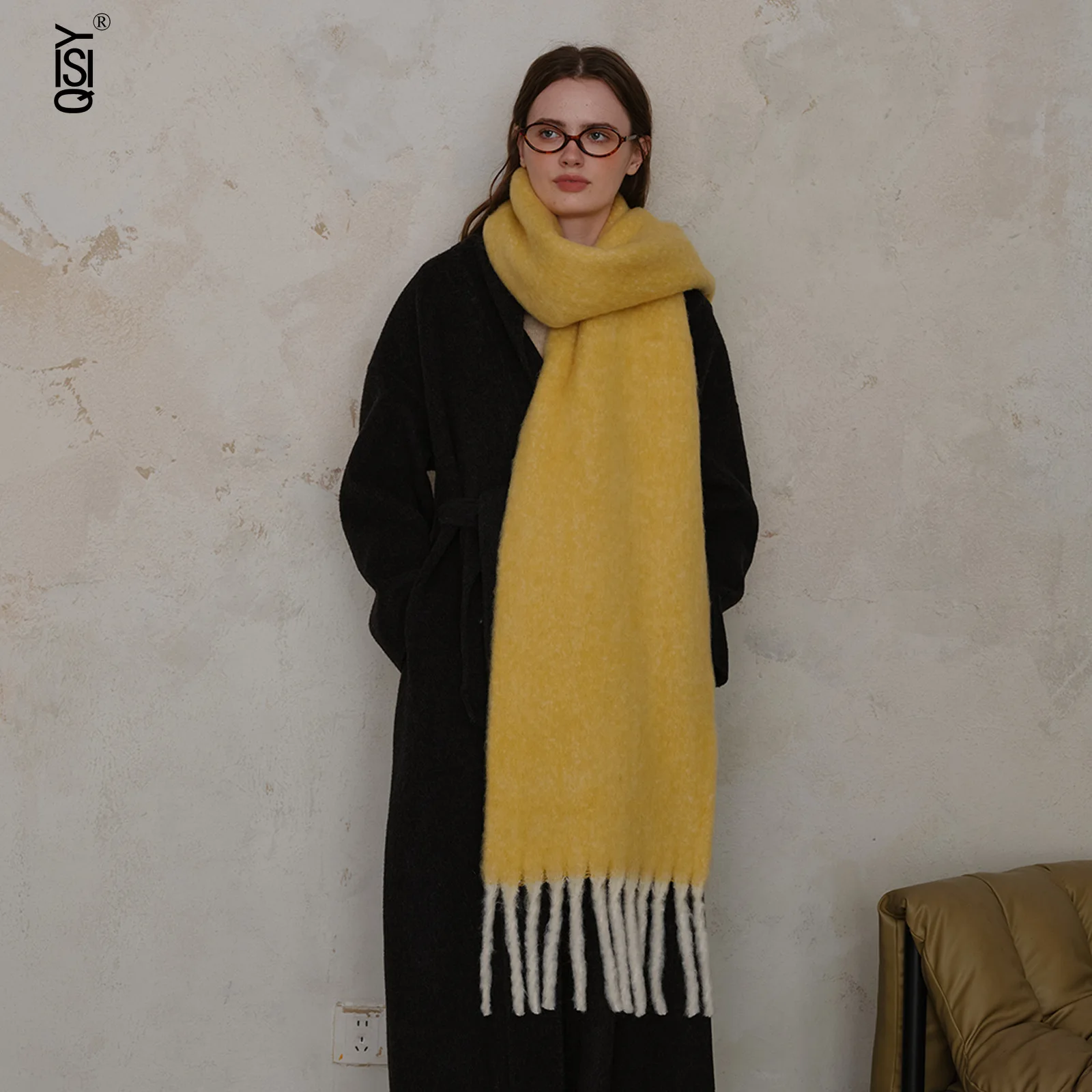 Lenço de lã estilo suave para mulheres xale de cor sólida espessada e quente