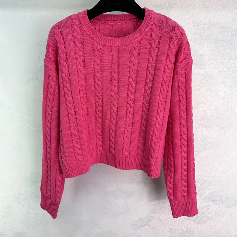 

High-quality vertical spiral pattern embroidered logo women's pullover sweater winter popular clothing 25102906