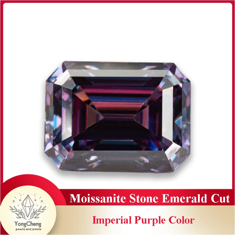 

Moissanite Stone Imperial Purple Color Emerald Cut Lab Grown Diamond Charm Ring Necklace Earrings Main Materials GRA Certificate