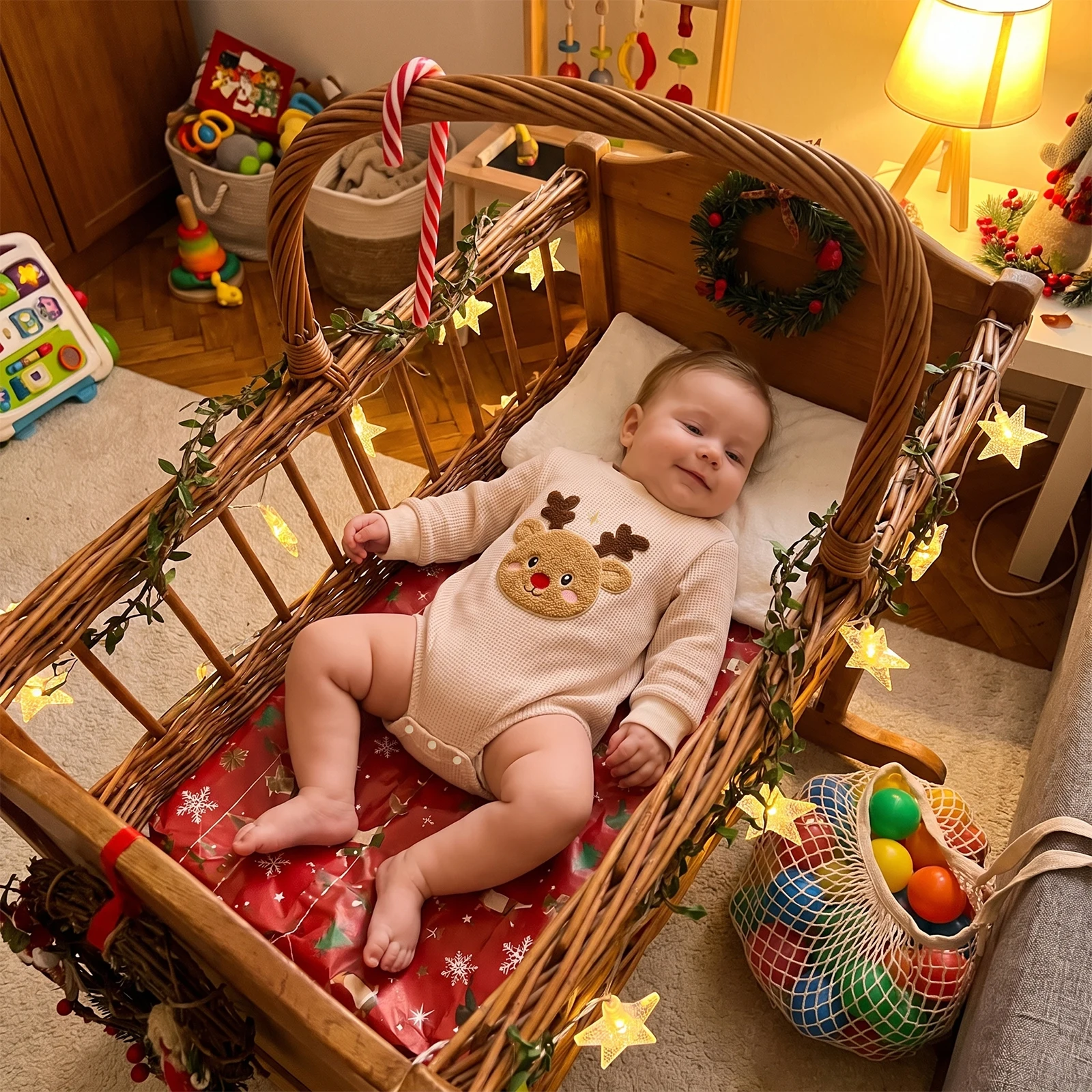 Infant Baby Christmas Romper Reindeer Embroidery Long Sleeve Jumpsuits