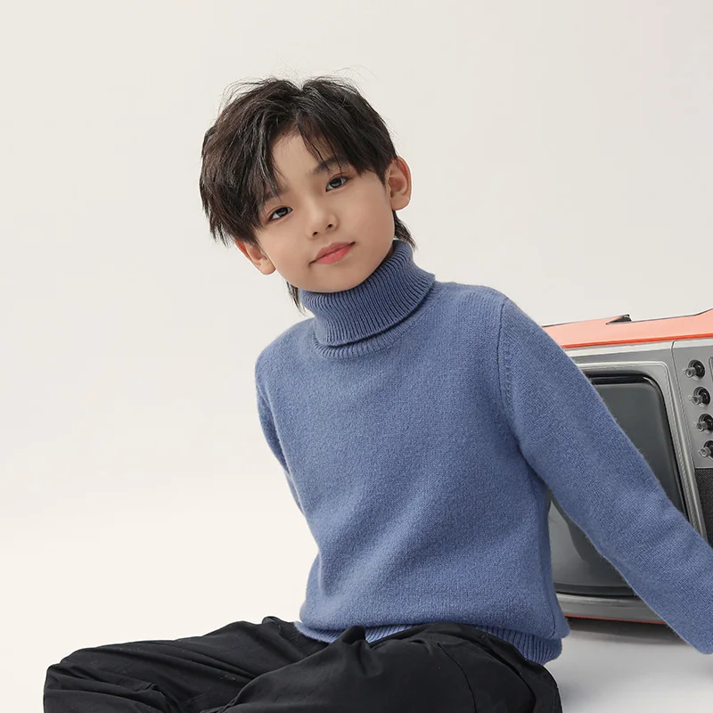 Turtleneck  100%  Merino Wool  Sweater  Autumn And Winter  Pullover Long Sleeve Knitwear Basic  Children's Clothing Tops view 5