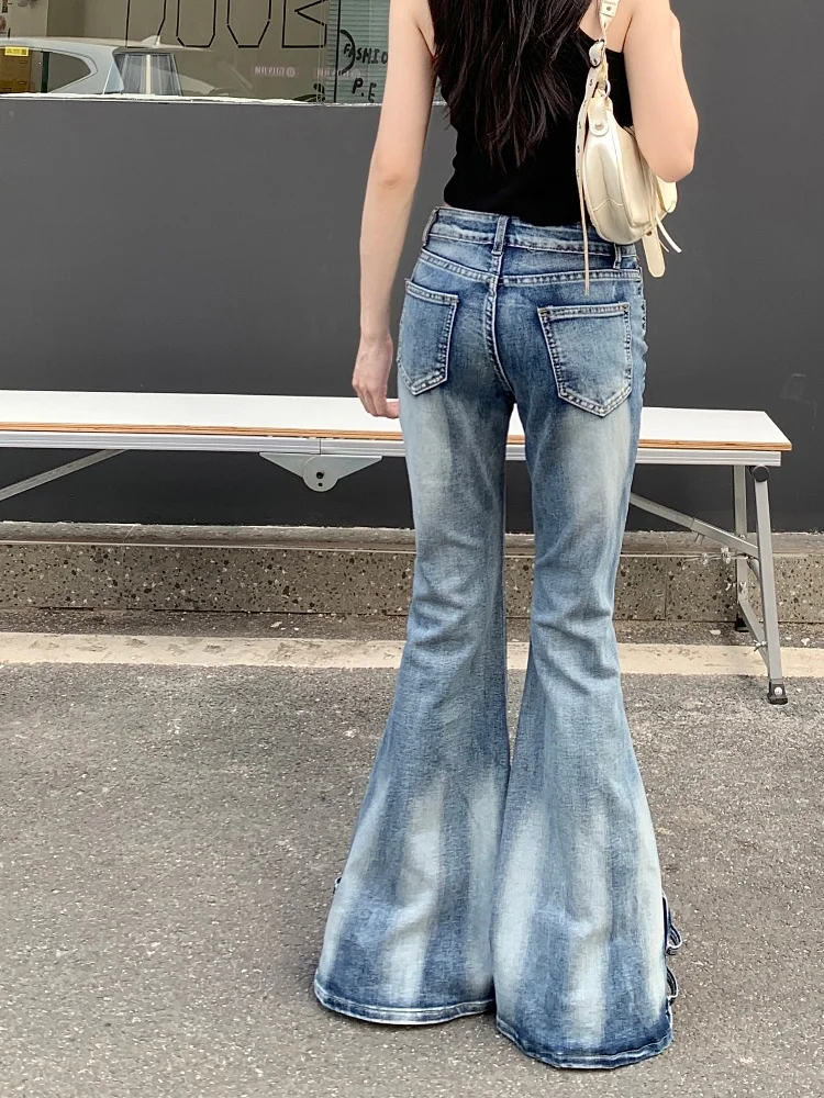 2025 ropa y2k moda lavada angustiado azul magro alargamento novas calças jeans para roupas femininas coreano casual senhora velho denim calças