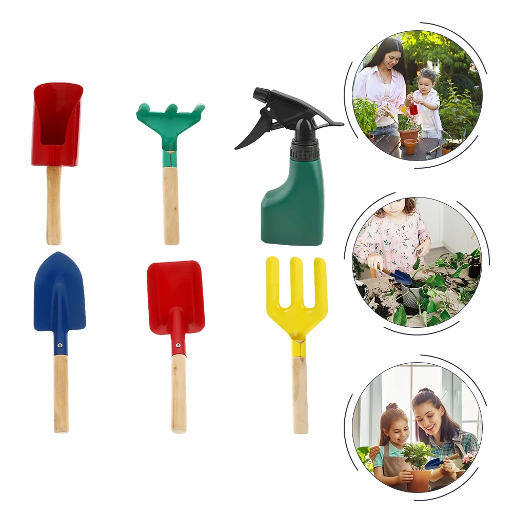 6 Pcs Children's Planting Tools Kids Gardening Set with Trowel Yard Wooden Rake