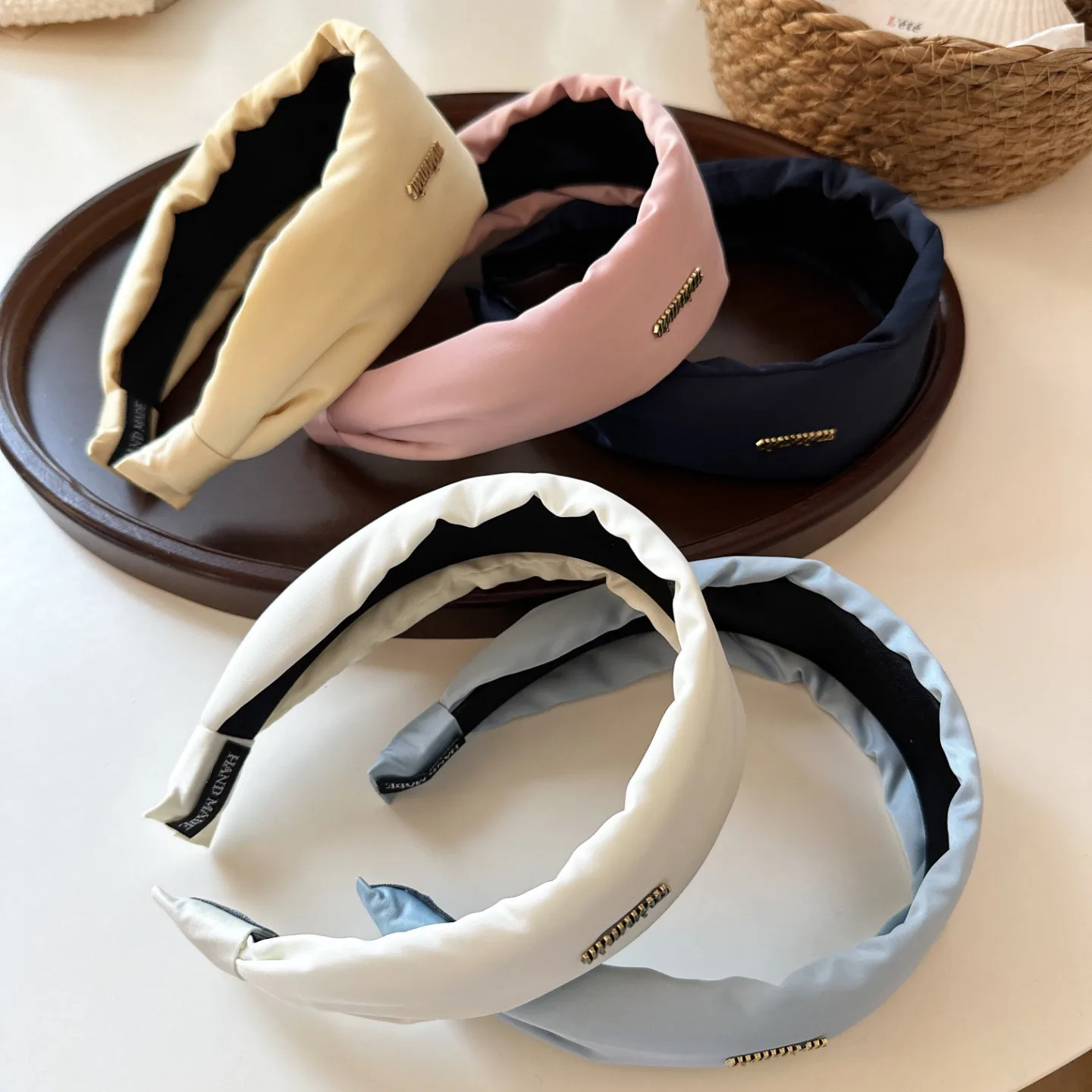 Elegant Wide Satin Letter Headband with Sponge Padding High Crown Volume Face Slimming Versatile Daily Wear Korean Style