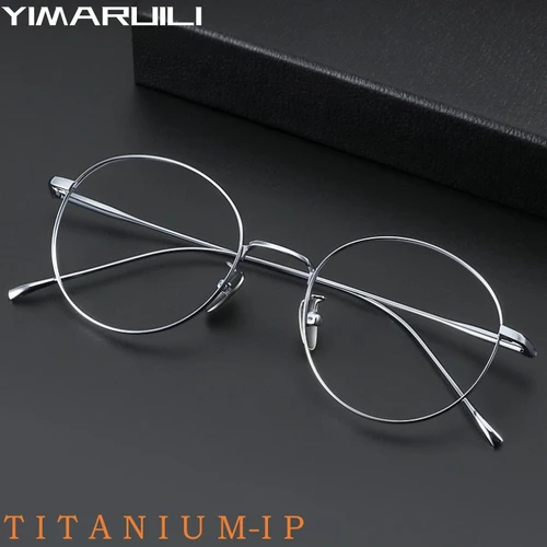 YIMARUILI, gafas de titanio flexibles ultraligeras a la moda, monturas de gafas graduadas ópticas redondas Retro para hombres y mujeres ST1644