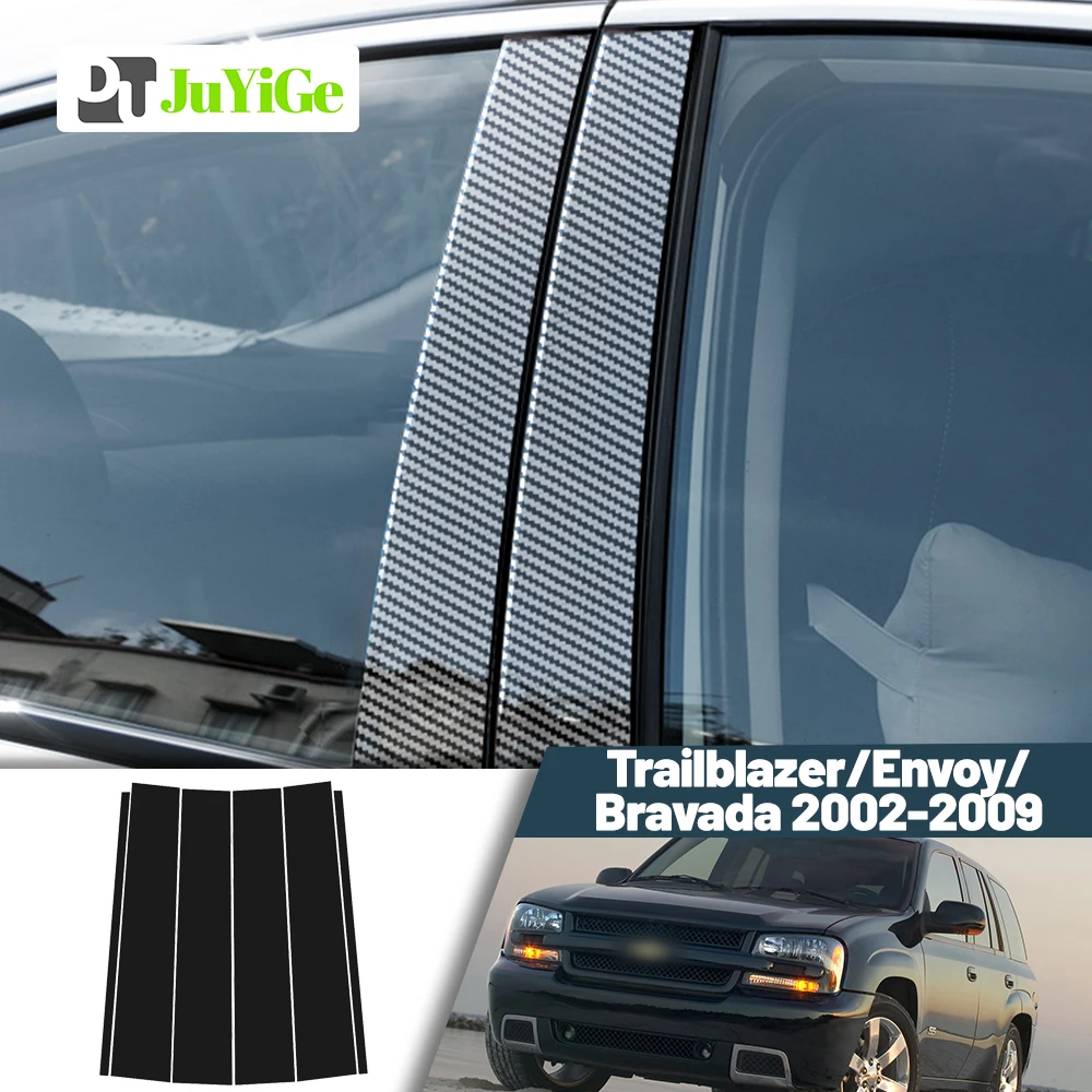 Glossy Black Carbon Fiber Window Door Deal B C Pillar Post Cover For Chevrolet Trailblazer Envoy Bravada 2002-2009 2003 2004