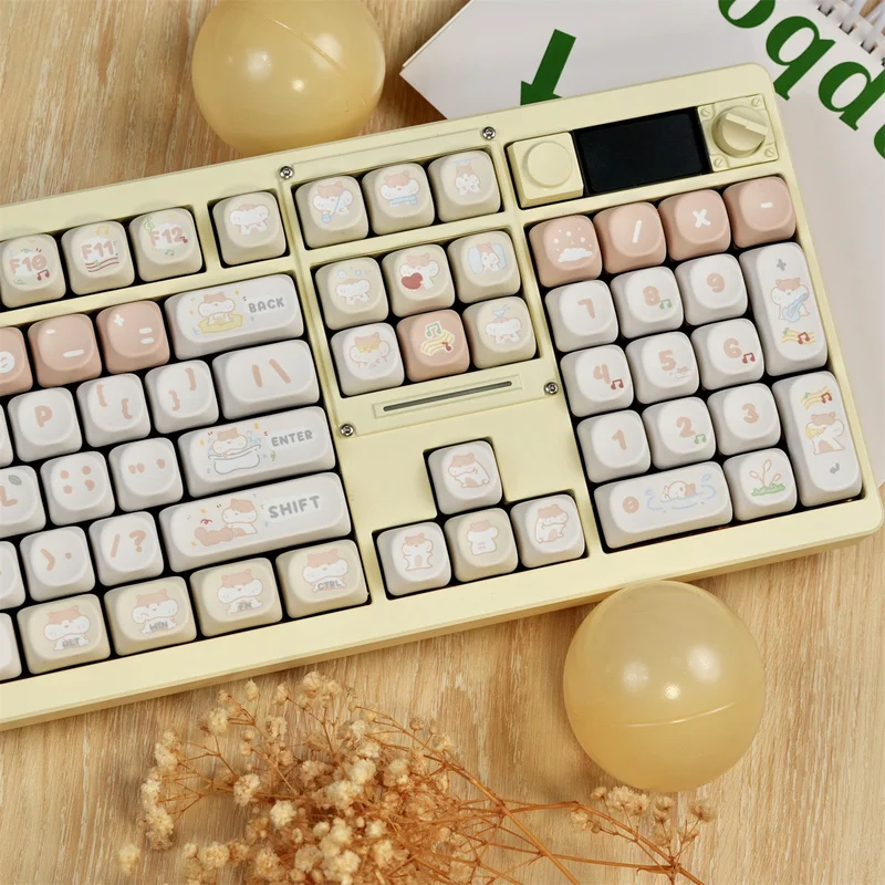 Cute Hamster PBT Keycaps Set,132 Keys MOA Profile Custom Double Shot GMK Keycaps For MX Mechanical Keyboards 60% 75% 80% 100%