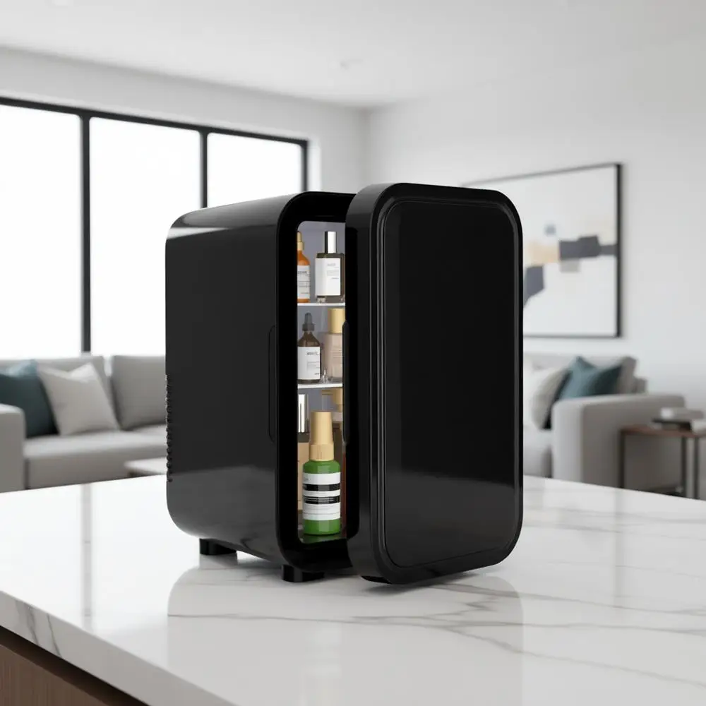 6 Liter 8-Dosen Tragbarer Thermoelektrischer Kühler für Schlafzimmer, Hautpflege, Getränke, Büro, Studentenzimmer und Auto, Schwarz