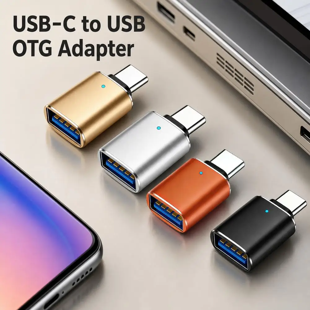 USB-C to USB 3.0 OTG Adapter with LED Light,Type-C Male to USB Female Converter for Car Audio, Flash Drive, Phone, Tablet