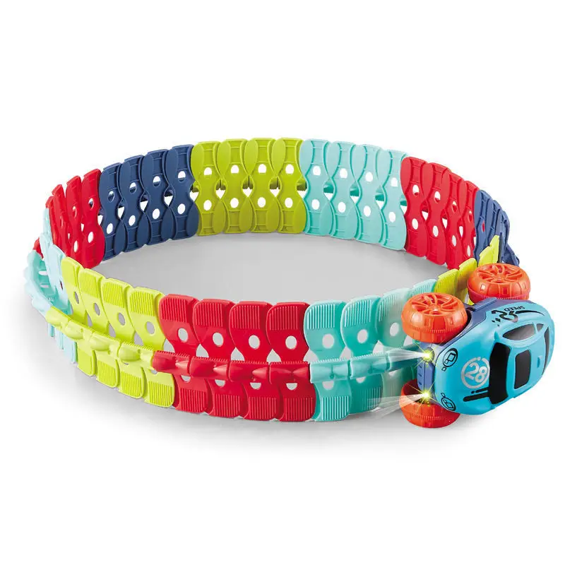 مسار قابل للتغيير للأطفال مع مجموعة مسار سباق السيارات السحري LED مجموعة أسطوانة مرنة مجمعة للسكك الحديدية هدية للأولاد من عمر 3 إلى 14 سنة #5