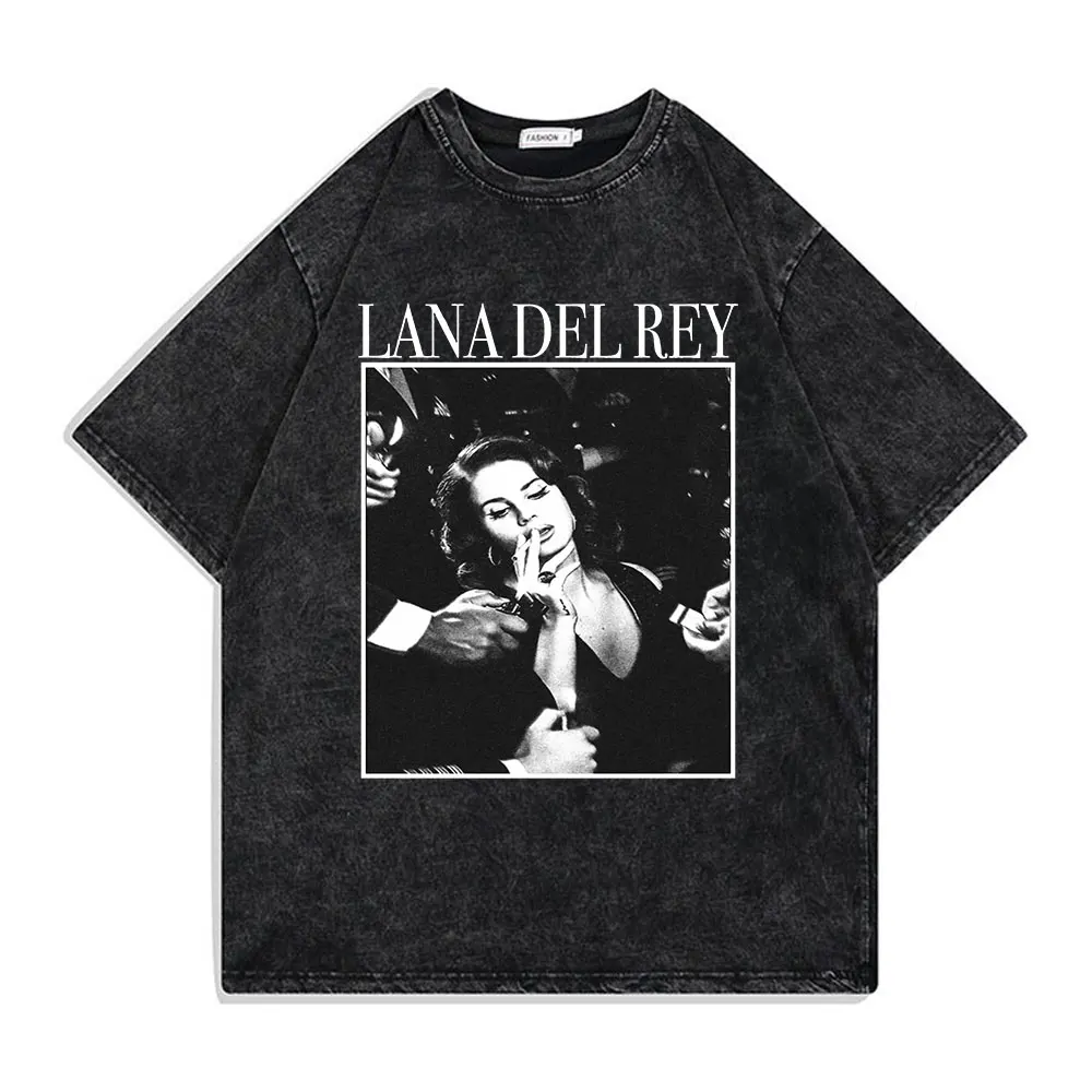 Singer Lana Del Rey Ldr Sailing Graphics Washed T-Shirt Unisex Harajuku Vintage Short-Sleeve Oversized T-Shirts Tops Streetwear