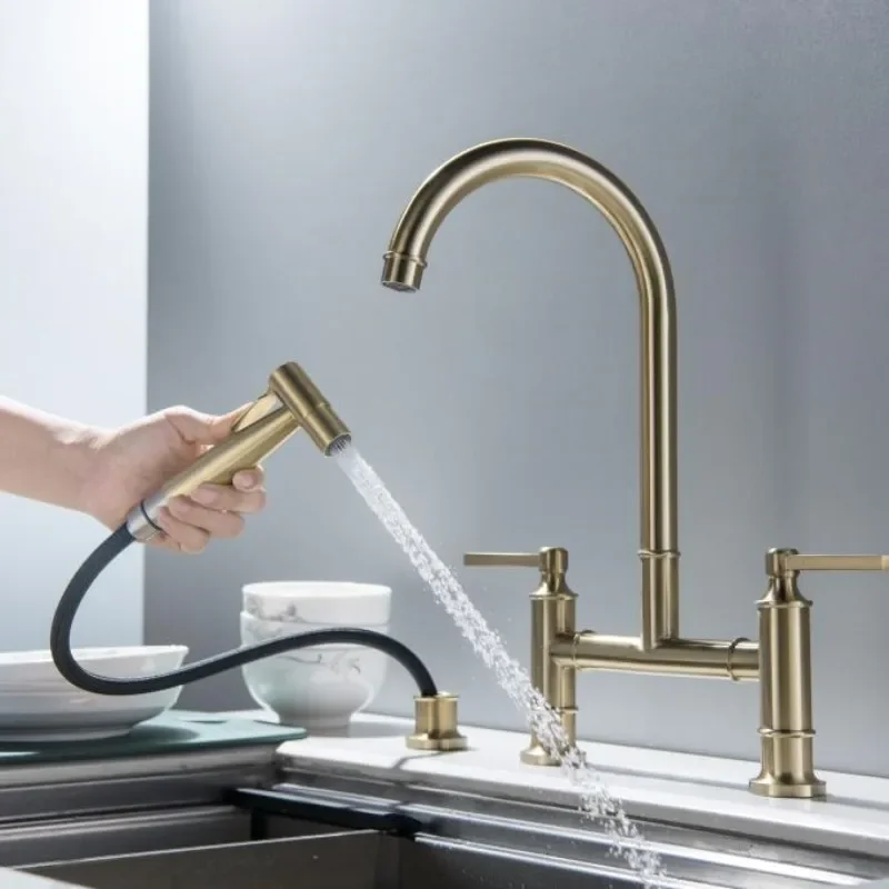 Luxury kitchen faucet mixer water tap brushed gold 304 stainless steel kitchen sink faucet pull out kitchen faucet