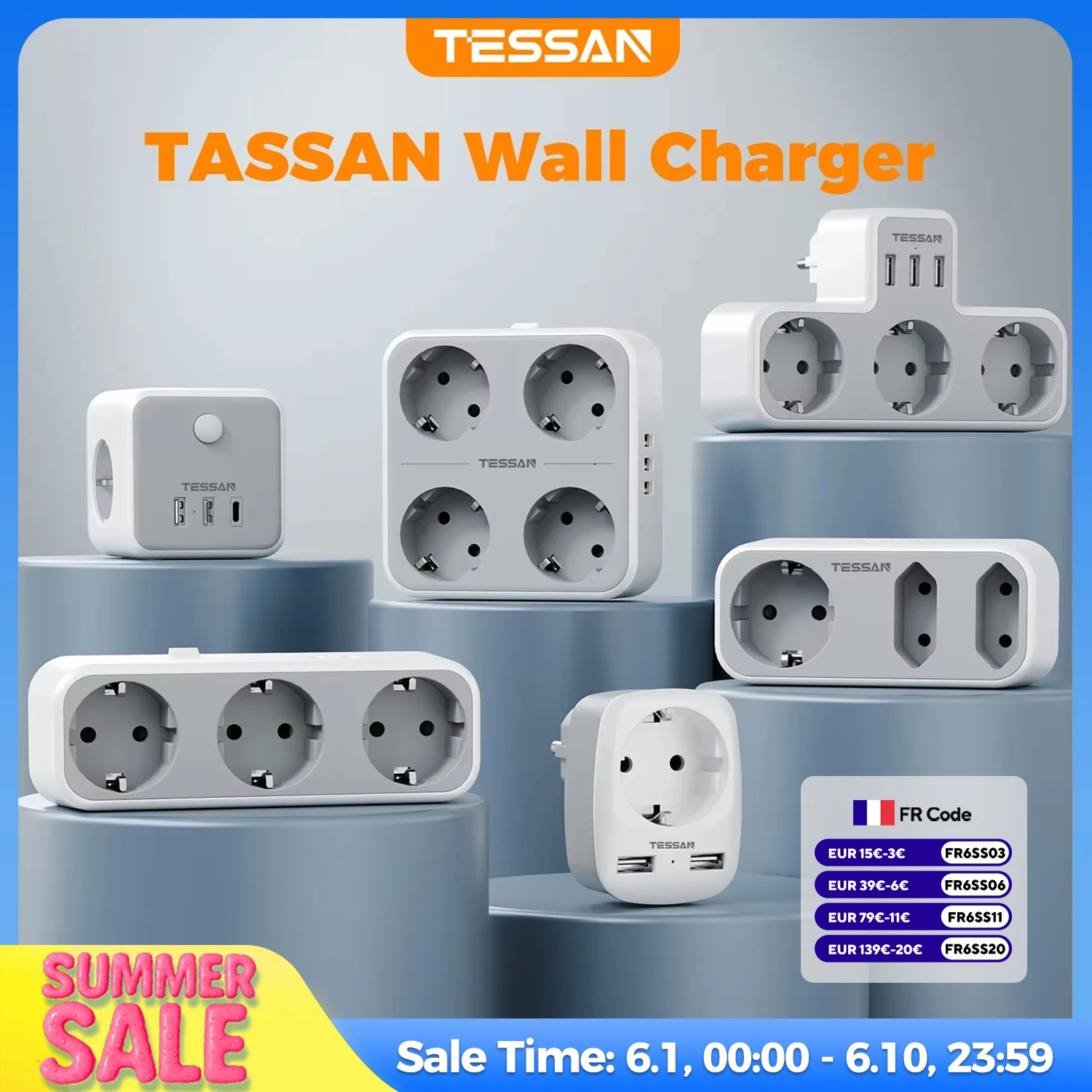 TESSAN prise ue multiprise avec prises secteur et Ports de chargement USB adaptateur de prise murale Multiple pour le bureau à domicile enchufe múltiple