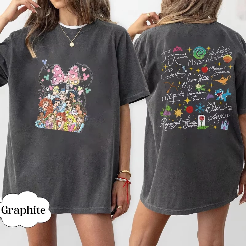 디즈니 프린세스 셔츠 수채화 마법 성 프린세스 티셔츠 프린세스 시그니처 스케치 스웨트셔츠 디즈니랜드 가족 여행 티셔츠