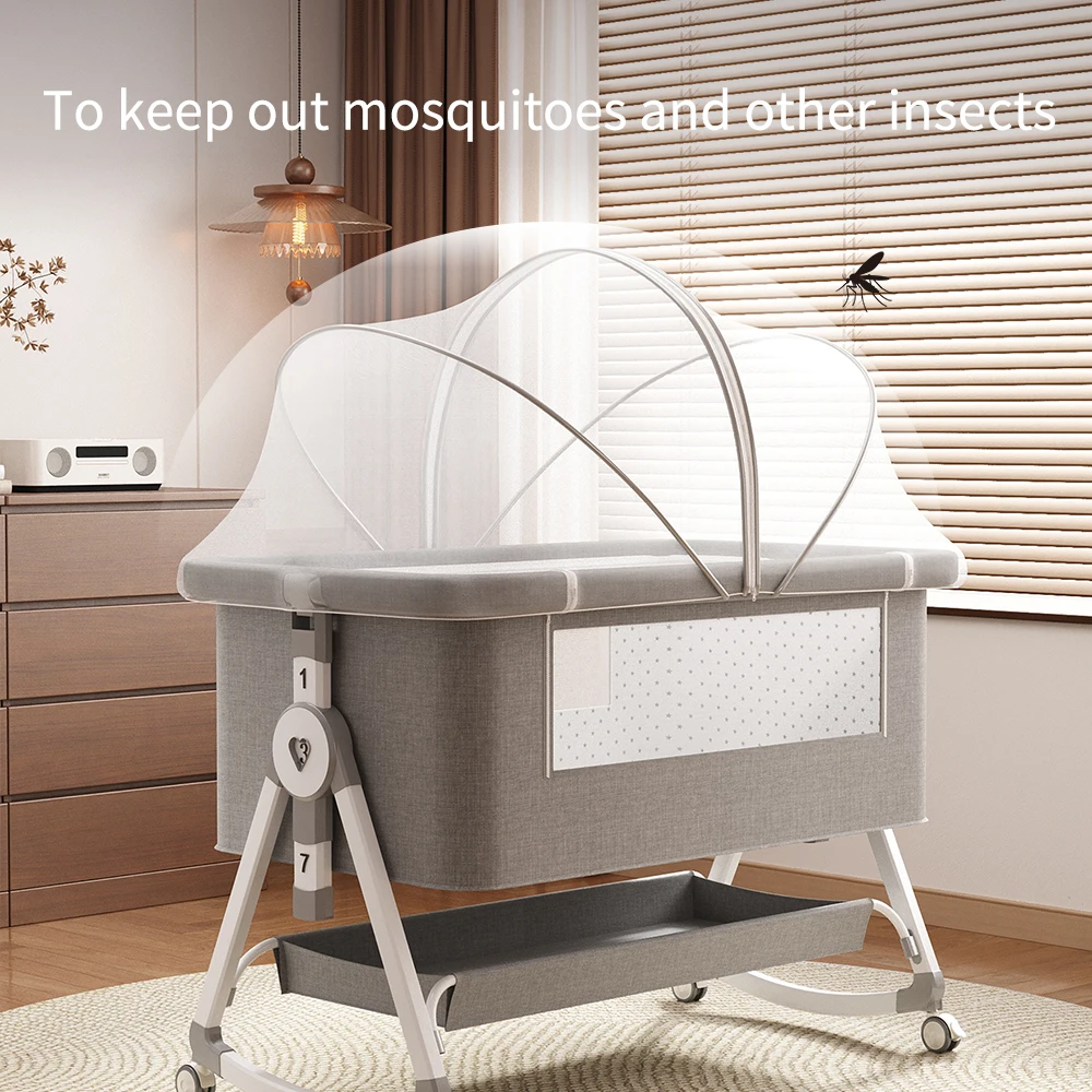 

Multifunctional Baby Crib: Attaches to Adult Bed, Converts to Cradle, Adjustable Height—Suitable for Newborns to 3-Year-Olds