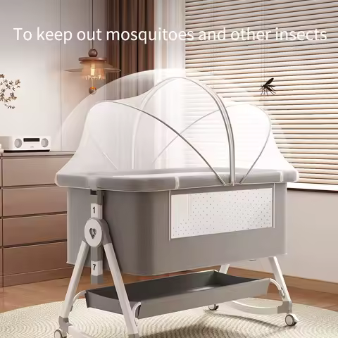 Multifunctional Baby Crib: Attaches to Adult Bed, Converts to Cradle, Adjustable Height—Suitable for Newborns to 3-Year-Olds