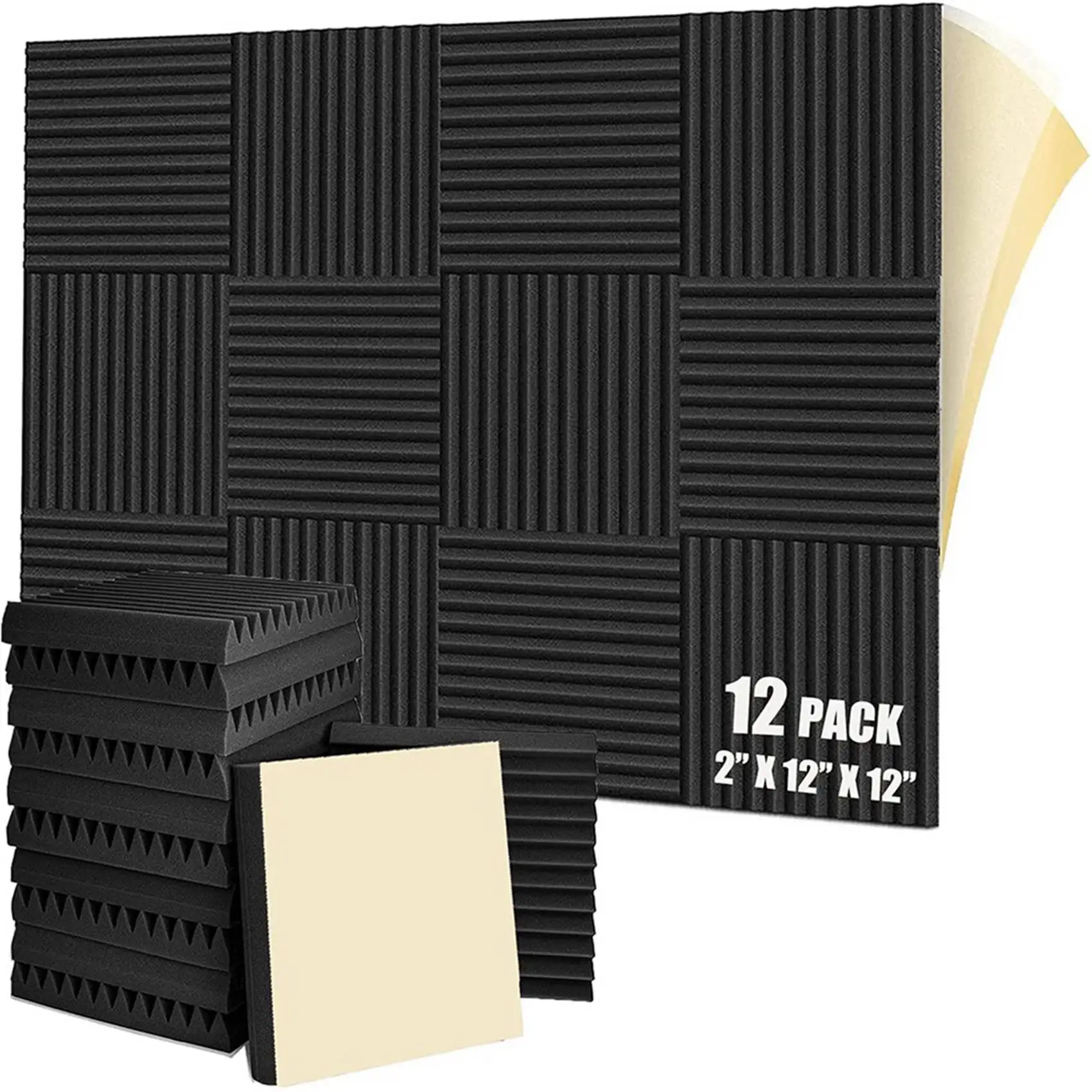 A98E-24 Pieces Acoustic Foam Panel Self-Adhesive,Acoustic Foam Panel,Sound Insulation Pad,Reduce Noise,For Studio Home Office
