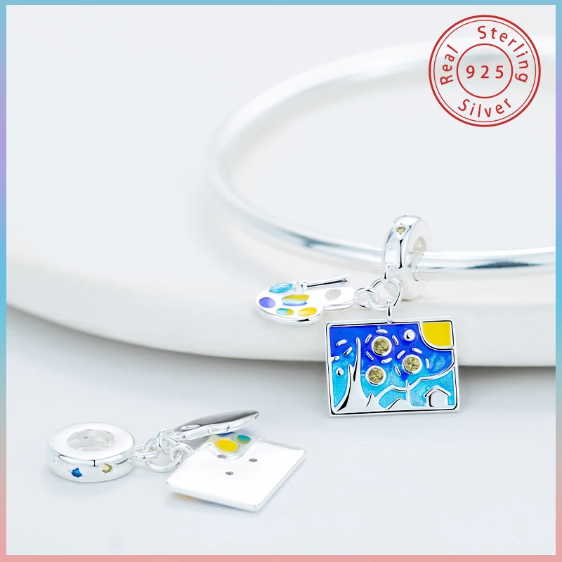 High-quality 925 Sterling Silver Pendant,Van Gogh\'s Starry Sky-shaped Pendant for Women,Versatile Series,Suitable for Birthday G