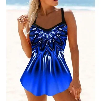 Costume da bagno da donna Tankini Set da 2 pezzi, Costume da bagno regolare Set da 2 pezzi, Costume da bagno a vita alta, Completo sportivo da spiaggia per le vacanze S-6XL
