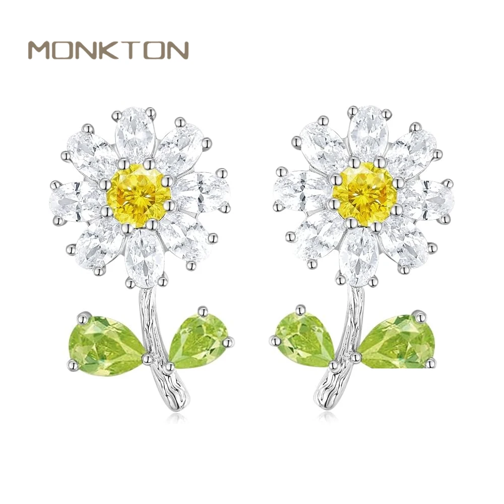 

Monkton 925 Sterling Silver Post Earrings Daisy Flower Cubic Zirconia Earrings for Women Hypoallergenic Dainty Stud Earrings