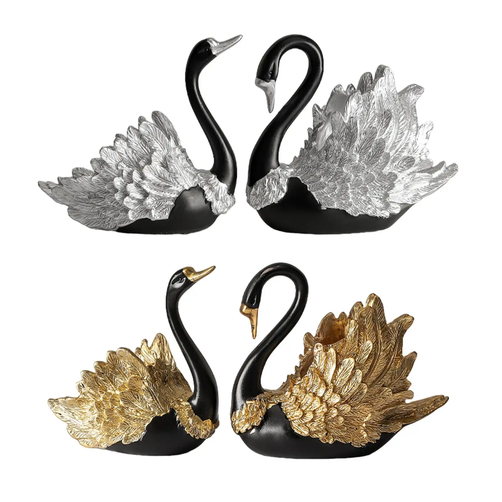 

2Pcs Resin Ornament Gift Swan Statue for Table Centerpieces Indoor Bookshelf