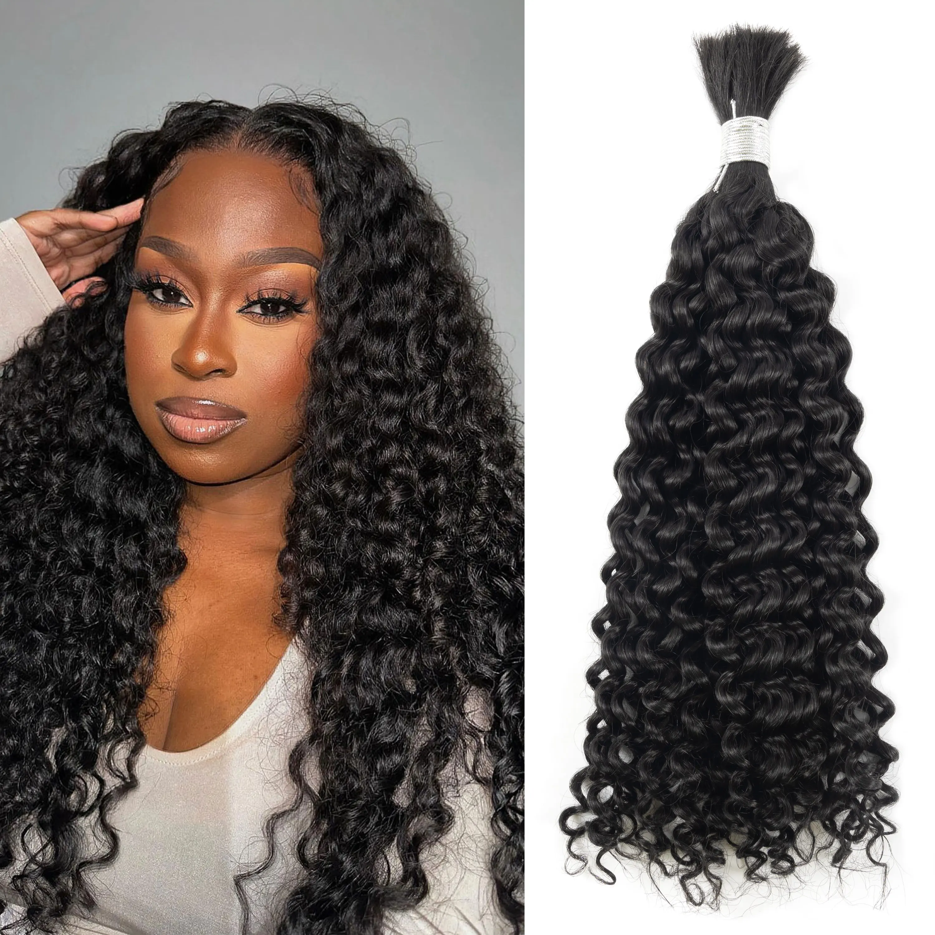 

100% Human Remy Hair Bulk Bundles 100 Grams Jerry Curl Style No Weft Natural Wave Kinky Curly Kinky for Braiding