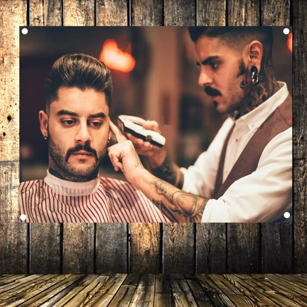 Hair Cut! Hairstyle Barber Shop Signboard Vintage Decor Hairdresser Poster Flag Banner Canvas Painting Hanging Cloth 96x144 CM