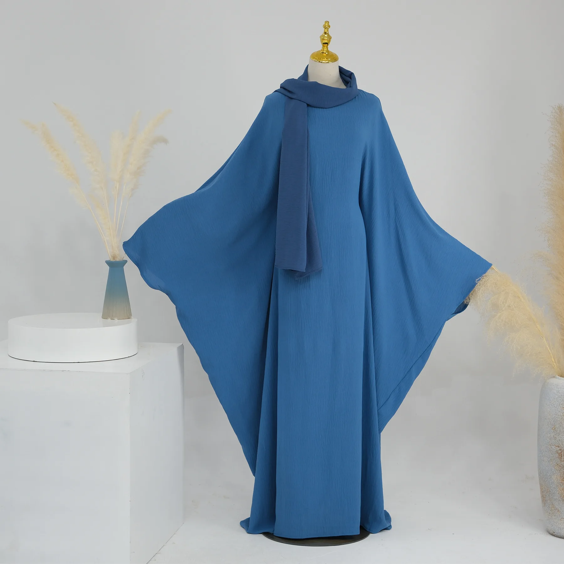 Abaya-vestido de luxo para muçulmano, manga comprida, com cinto e faixa para a cabeça, para kaftan muçulmano islâmico, estilo dubai, entrega gratuita