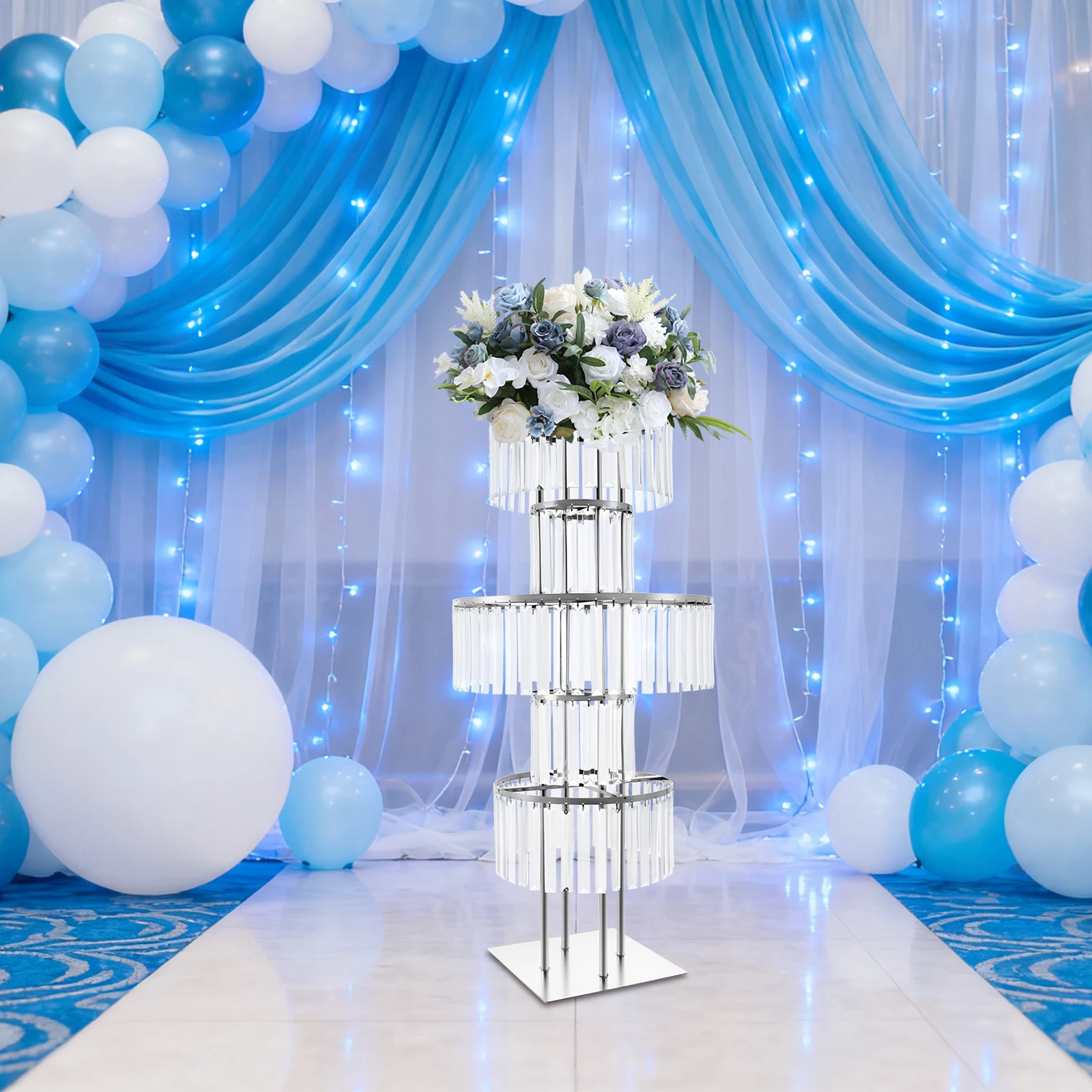 

BYMAOCAR 5-ярусные хрустальные подставки для цветов, круглая люстра 43,3 дюйма с квадратным основанием, декор свадебного стола для дня рождения