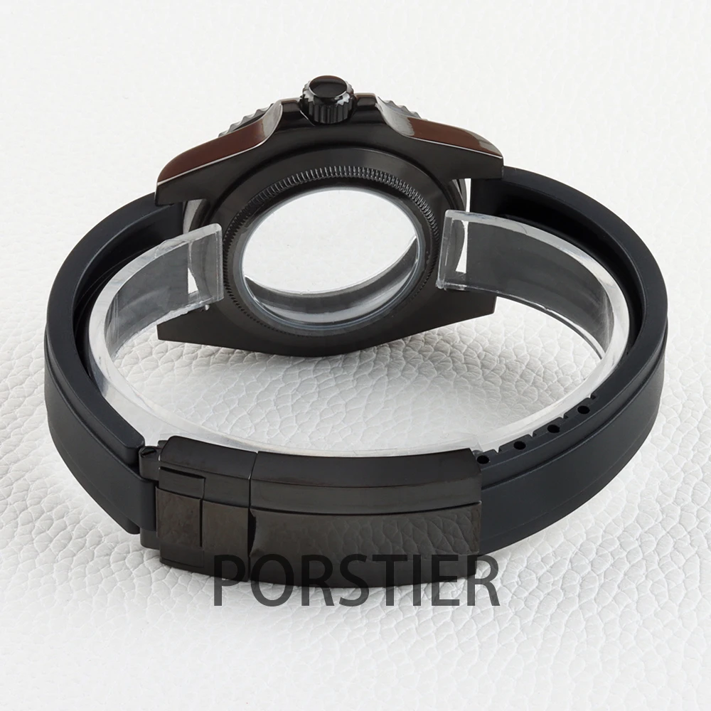 Diver 40mm Black Men\'s Watch Cases Rubber Strap Sapphire Glass For Seiko nh34 nh35 nh36 Movement 28.5mm Dial YACHT-MASTER Case