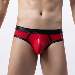 Hot Mens Gay Faux Leather Wet-Look Briefs Breathable Pouch Lightweight Underwear Bikini Seamless Shorts And Underpants