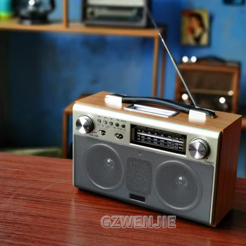 

1702 Classic Vintage Retro Style AM/FM/SW Radio with Bluetooth 5.0 Speaker Wood radios 6V 1400mAh With color flash