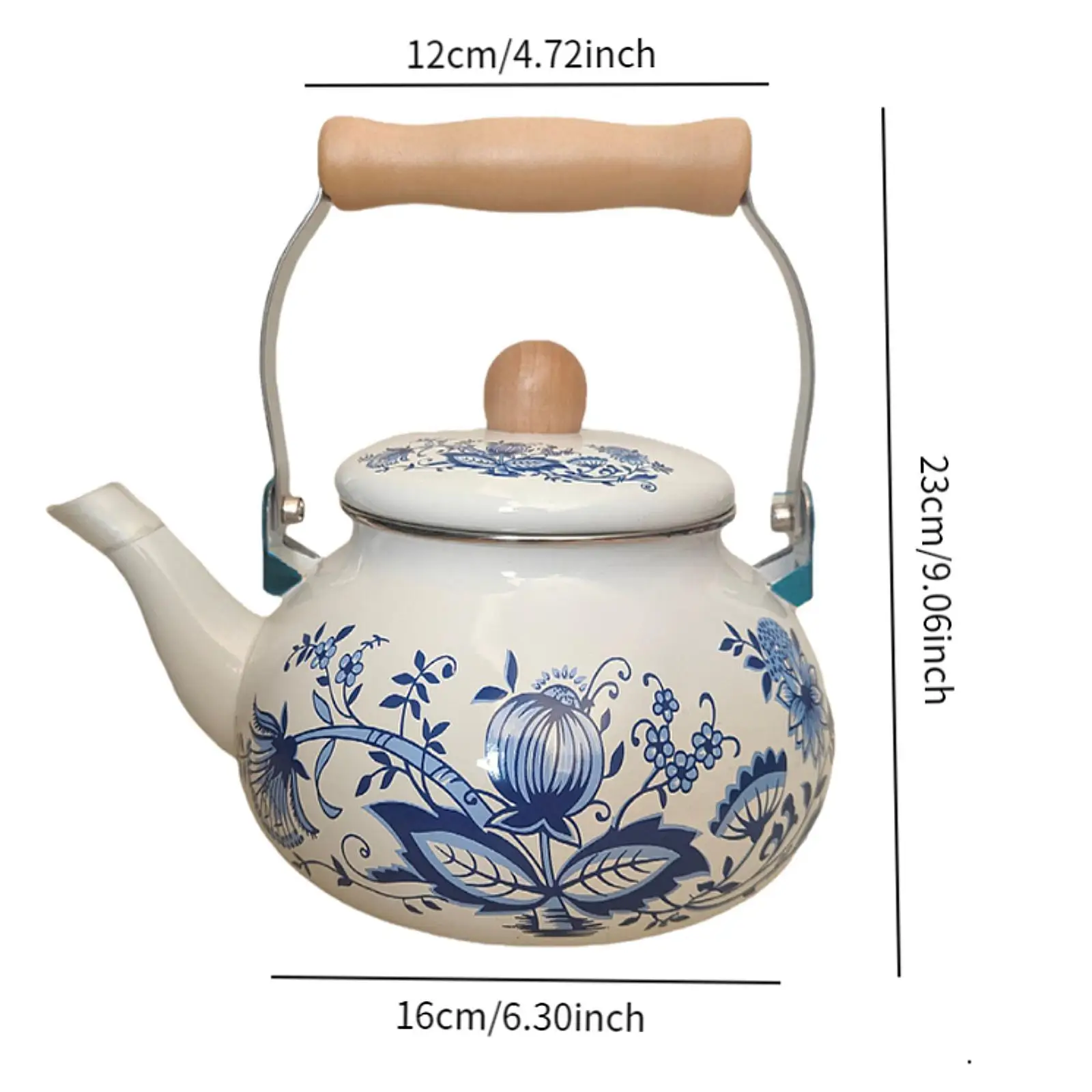 Enamel Teapot 2.5L Floral Enamel Pot for Household Stovetop Boiling Water