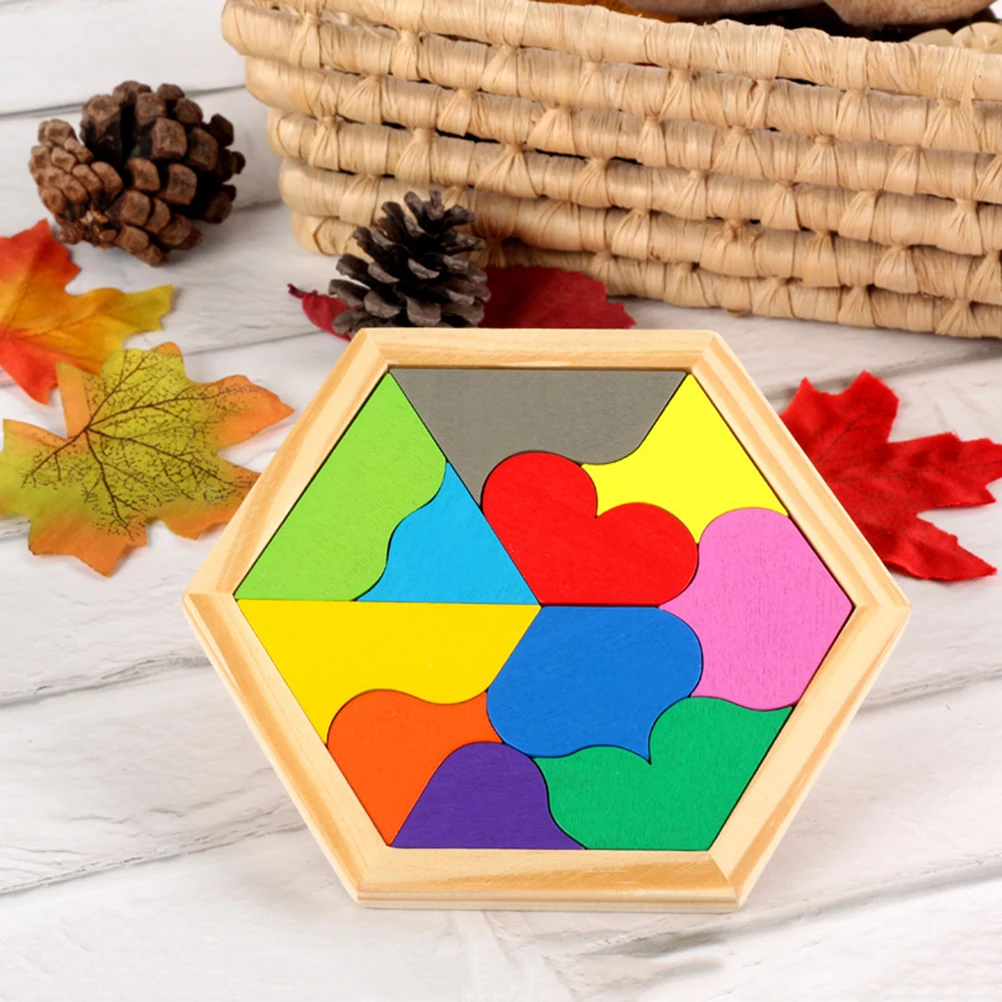

Heart-shaped Puzzle Parent-child Interactive Plaything Early Learning Puzzles Three-dimensional Toy Hexagon Jigsaw Bamboo