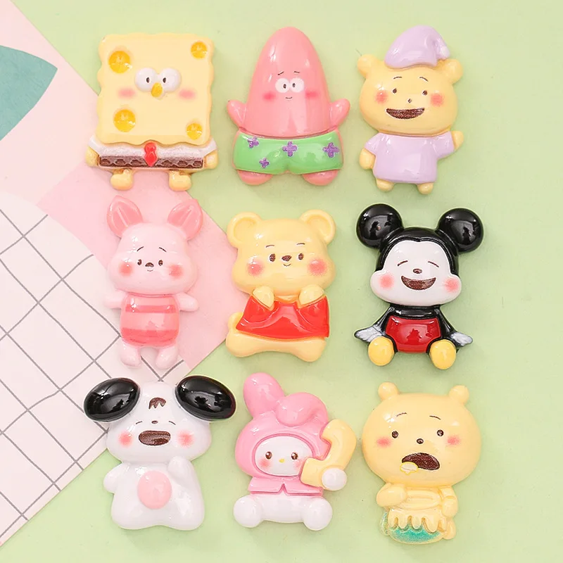 10Pcs New Cute Resin Cartoon Mouse, Rabbit, Bread Series  Flat Back Ornament Jewelry Making Hairwear Accessories