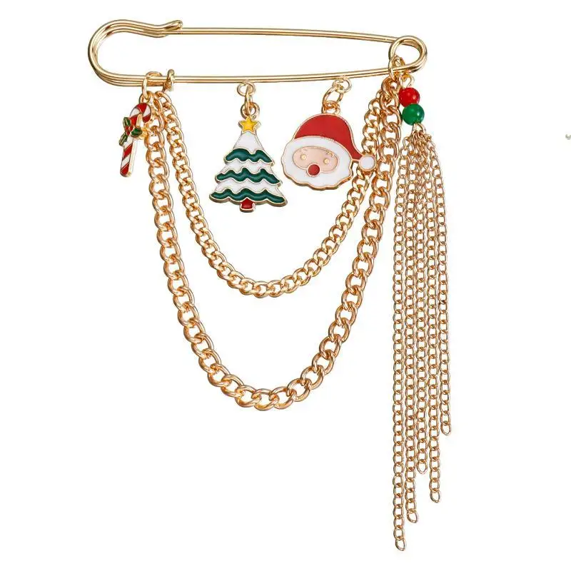 Christmas Santa Claus Snowflake Bells Brooch Xmas Tree Deer Snowman Wreath Large Pins For Women Men Jewelry