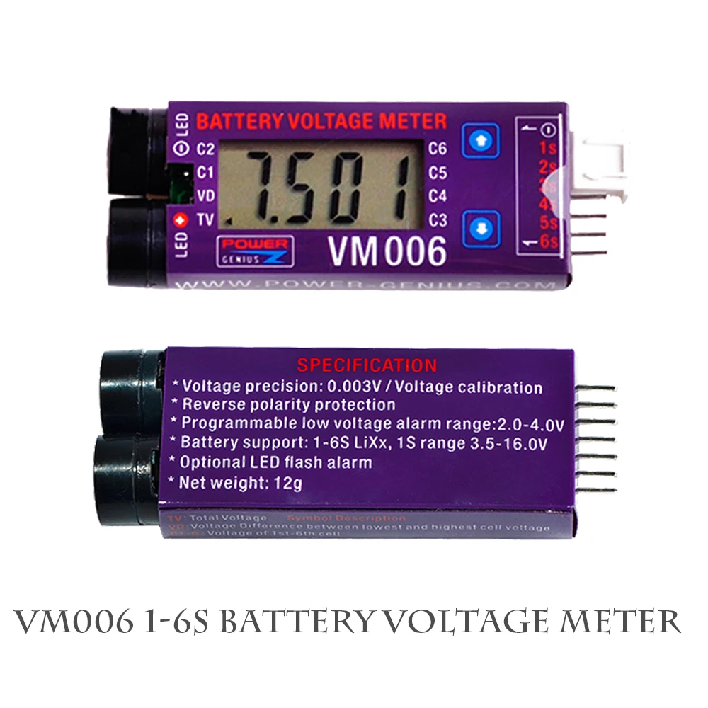 1pcs Voltage Meter VM006 1-6S LiPo Battery Accurate Battery Voltage Meter With LCD Liquid Crystal Display Alarm For RC Battery