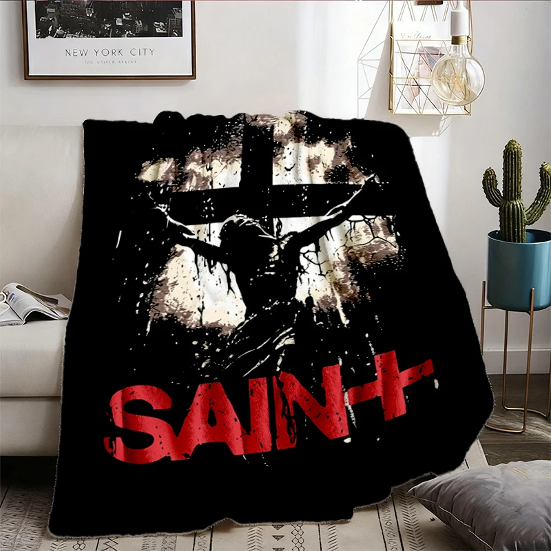 Jesus Christ Warm Blanket, Saint Christian Soft Blanket, Crucifixion Cross Graphic Comfy Blanket, Vintage Religious Flan