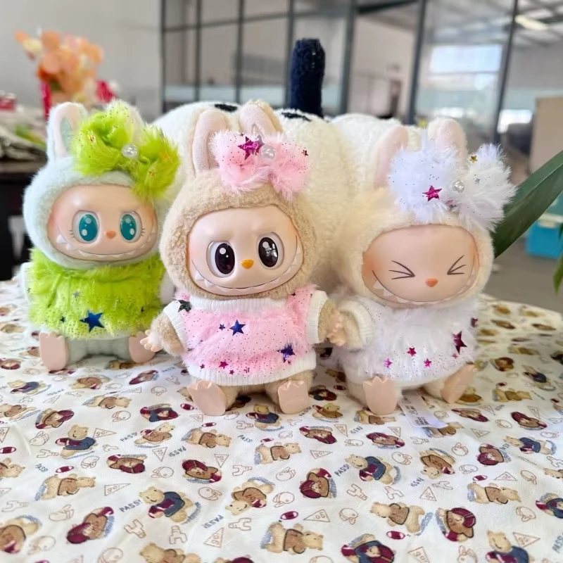 Para Labubu (sin muñeca) 15-17cm Labubu moda muñeca ropa accesorios estrella brillante Mini muñeco de peluche disfraz ídolo fiesta juguete conjunto