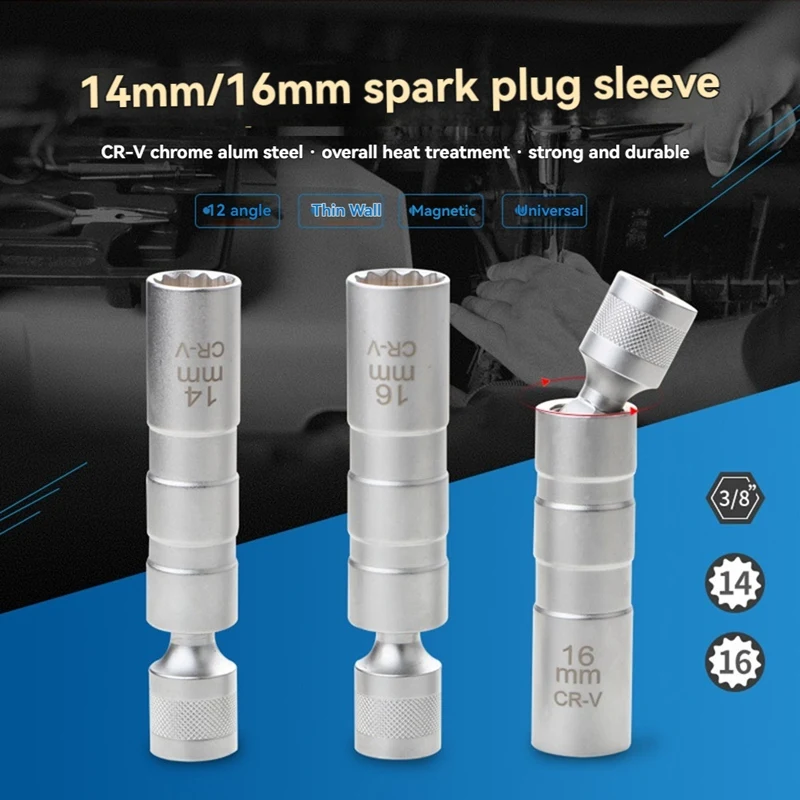 Extend Spark Plug Socket Wrench 12 Angle Repairing Removal Tool Thin Wall 3/8 Inch Drive Sockets Auto Repair Tool-AT64
