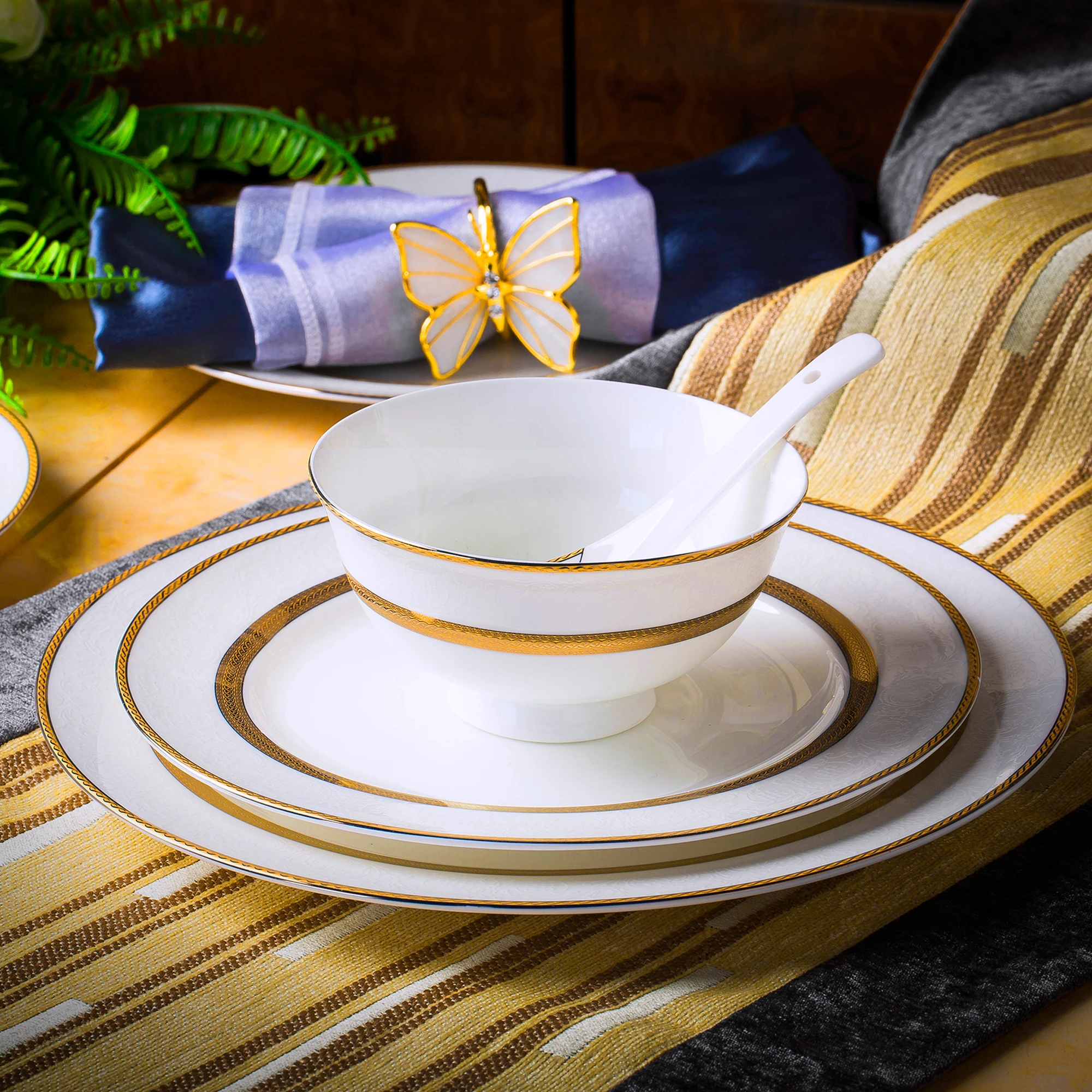 

Free combination bone china tableware and dish set for household light luxury plates, chopsticks, high-grade ceramics