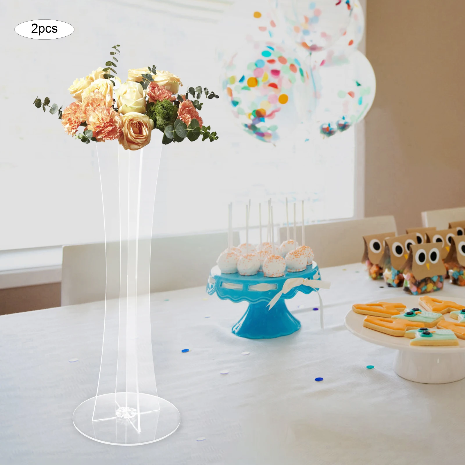 Acrylic Flower Stand Wedding Event Party Props Set of 2 Clear Pedestal Various Inch Tall Vases Home Decor